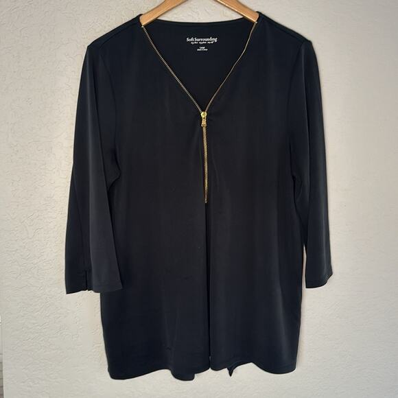 Soft Surroundings Nadia Zipper Tunic Black Split Back 80s Minimalist Modal Top - Picture 1 of 7